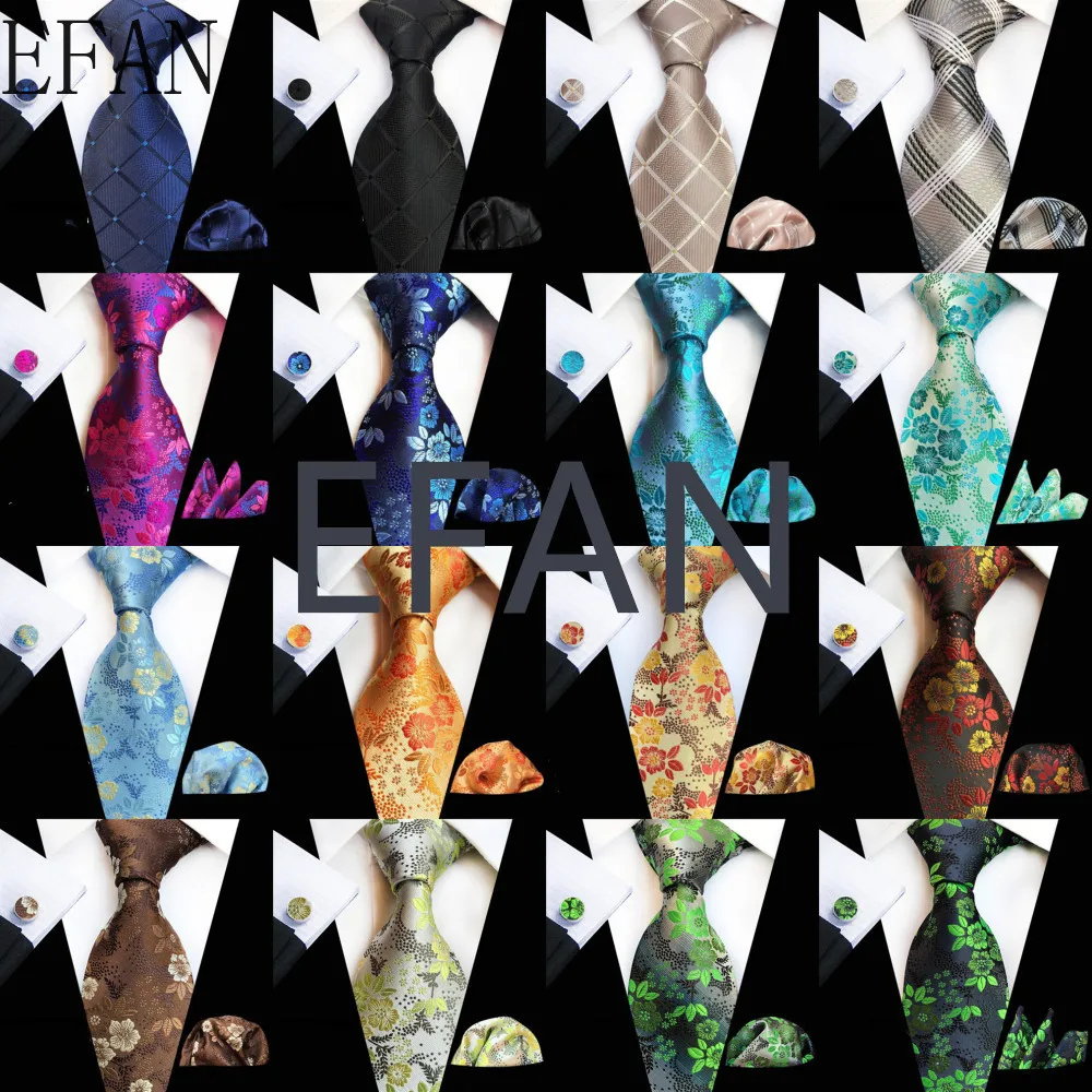 New Designer Gold Gray Mens Ties 100% Silk Plaid Print Pattern Casual Style Ties Set Suit Wedding Patry Drop Shipping