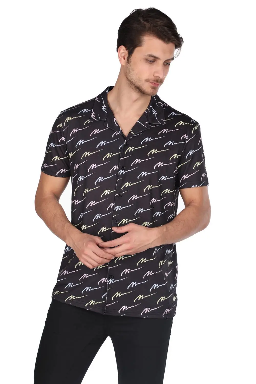 Markapia Black Print Short-Sleeve Shirt