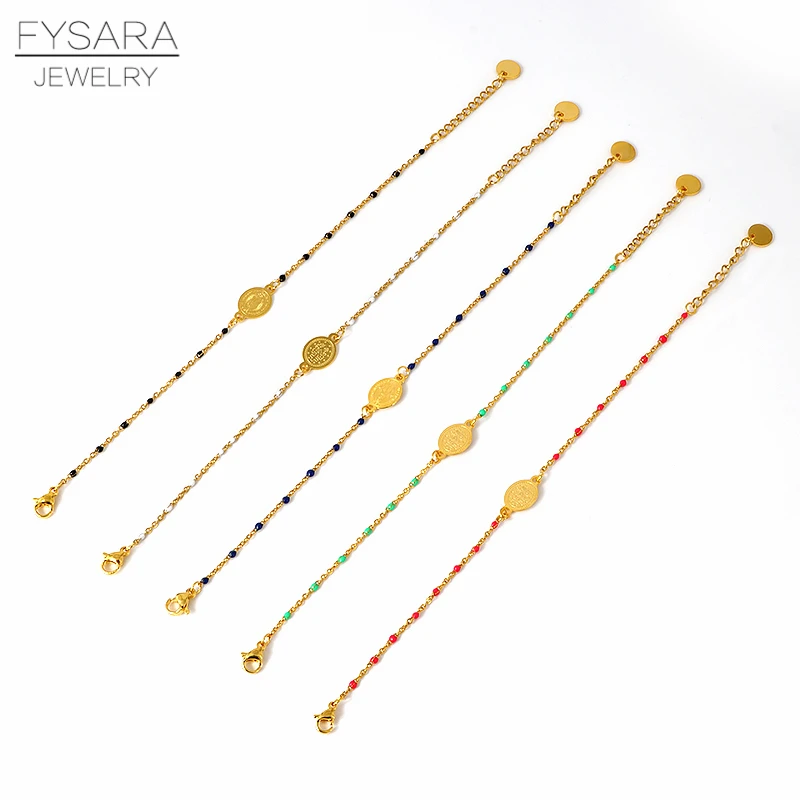 FYSARA Colorful Beaded Religion Charm Bracelet For Women Jwelry Stainless Steel Gold Bacelet Choker Chain Bnagle Christian