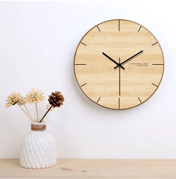 Round Wall Clock Wooden Modern Design Wooden Wall Clock Big Home Christmas Home Decoration Accessories