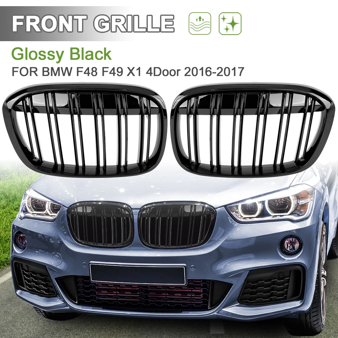 Uxcell Gloss Black Front Kidney Grille Grill for BMW F48 F49 X1 2016-2017 4Doors