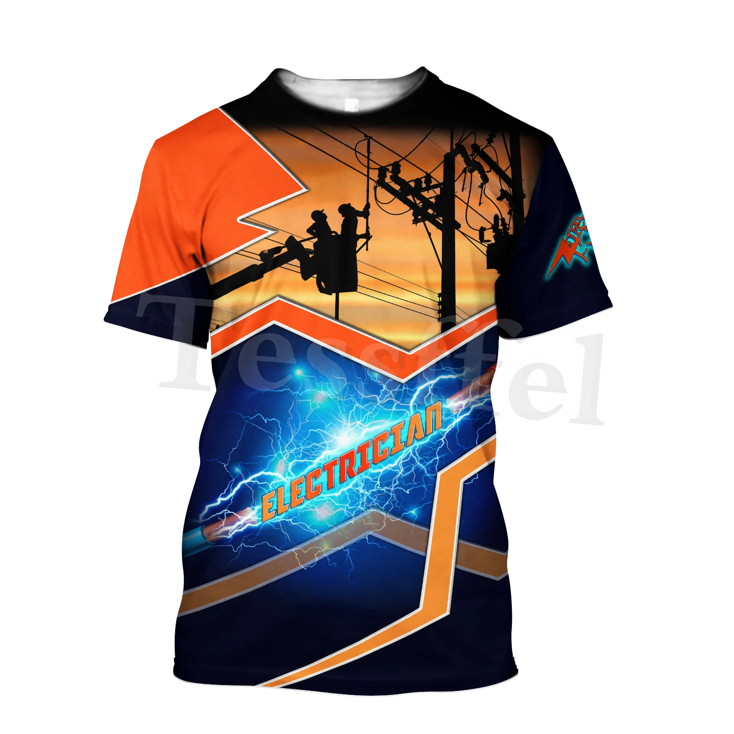 Tessffel Men's Fashion Electrician Worker T-Shirt Lineman Summer 3dPrint Tshirts Harajuku Printed Tees Short Sleeve Tops Style-3