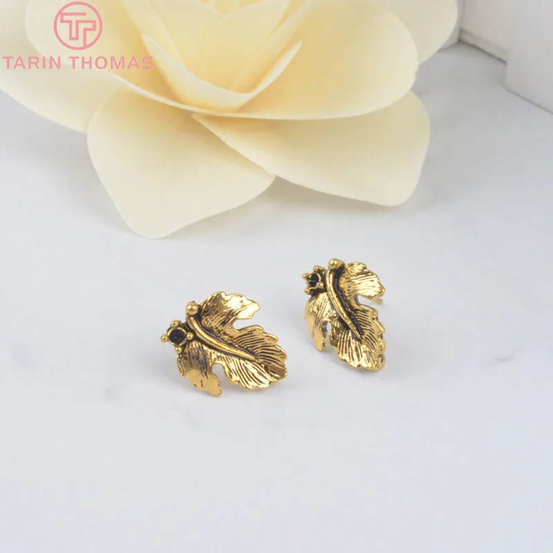 (4050)30PCS Tree leaf:15*12MM  Alloy and Steel Needle Tree leaf Stud Earrings Diy Handmade Jewelry Findings Wholesale