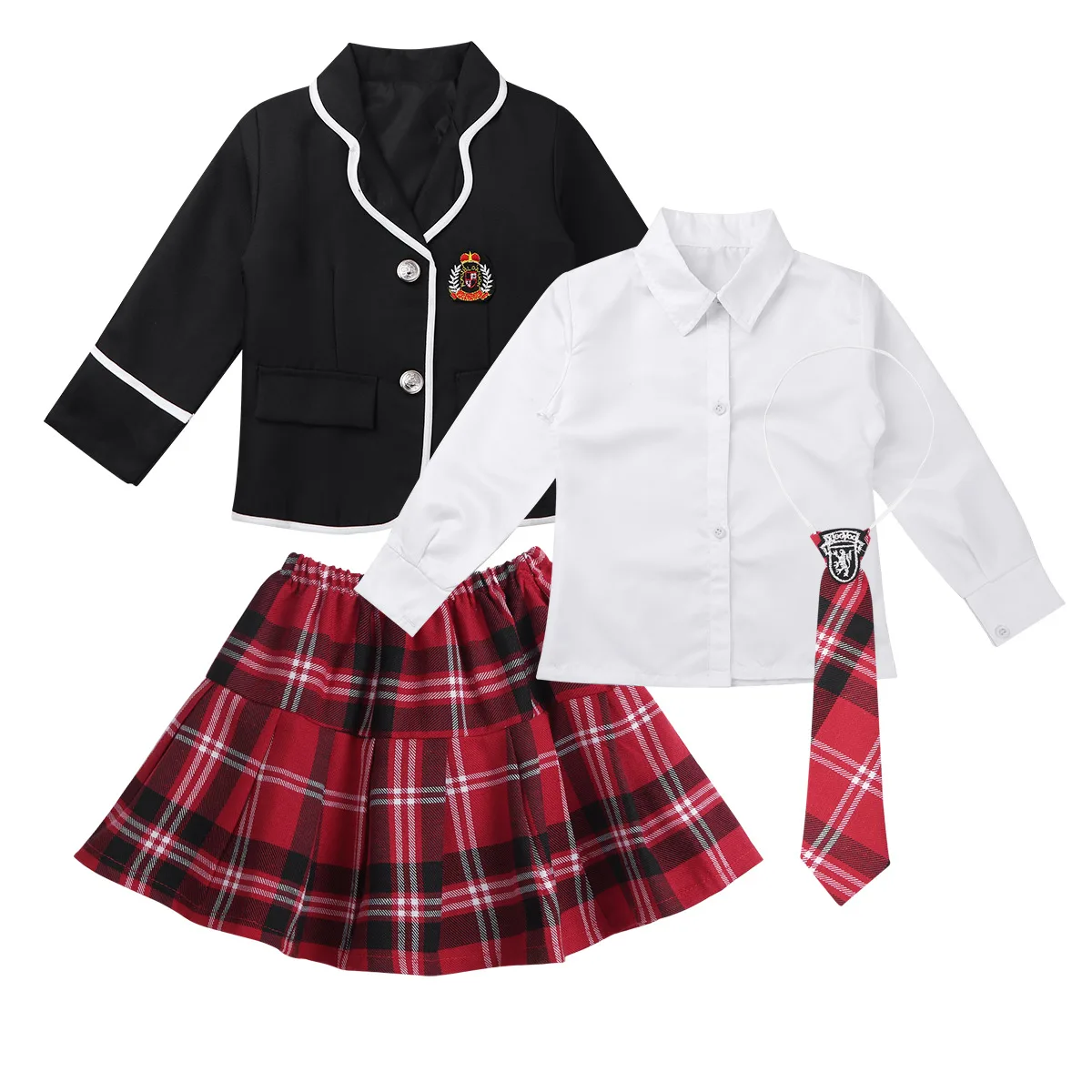 Kids Girls British Japanese coreano School Uniform Anime outfit giacca a maniche lunghe e camicie Tie minigonna Set per 4-14 anni