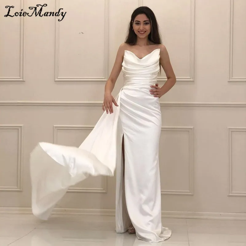 สูงแยกสีขาวสีแดงพรหมชุดยาว2022ยืดหยุ่นซาติน Mermaid Evening Party Gowns สำหรับผู้หญิง Vestido De Fiesta De boda