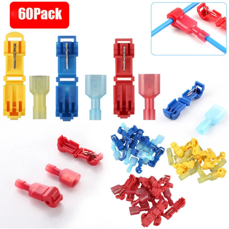 60/30PCS Wire Cable Connectors Terminals Crimp Terminal Scotch Lock Quick Splice 22-10AWG Electrical Car Audio Kit Tool Set