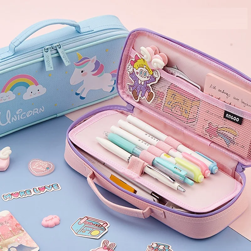 Unicorn Pencil Cases Zipper Canvas Bag Pen Organizer Kawaii Stationery School Supplies Eraser Box Ruler Pouch Gift Xmas Storage