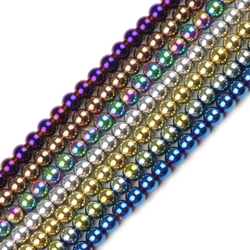 Gold Color Purple Blue Round Hematite 4mm 100pcs Natural Stone Spacers Loose Beads For Jewelry Bracelets Making DIY Accessories