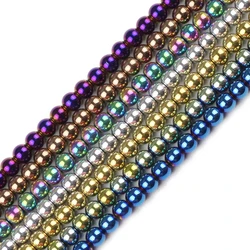 Gold Color Purple Blue Round Hematite 4mm 100pcs Natural Stone Spacers Loose Beads For Jewelry Bracelets Making DIY Accessories