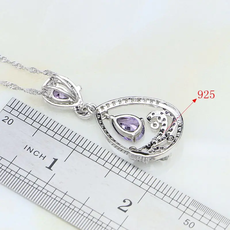 Purple Cubic Zirconia White Crystal 925 Sterling Silver Jewelry Sets For Women Stud Earrings/Pendant/Necklace/Bracelet