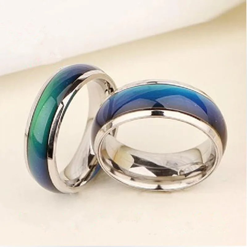 100Pcs Fashion Mood Ring With Box Changing Colors Stainless Steel Mix Size 16 17 18 19 20mm Temperature Reveal Your Inner Emo