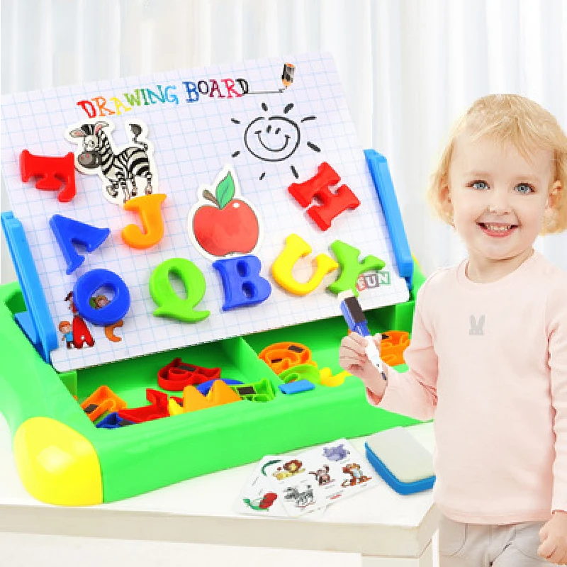 

2 in1 Multifunctional Children Two-in-one Drawing Board Double-sided Magnetic board Writing Board 26 Magnetic letter toy for kid