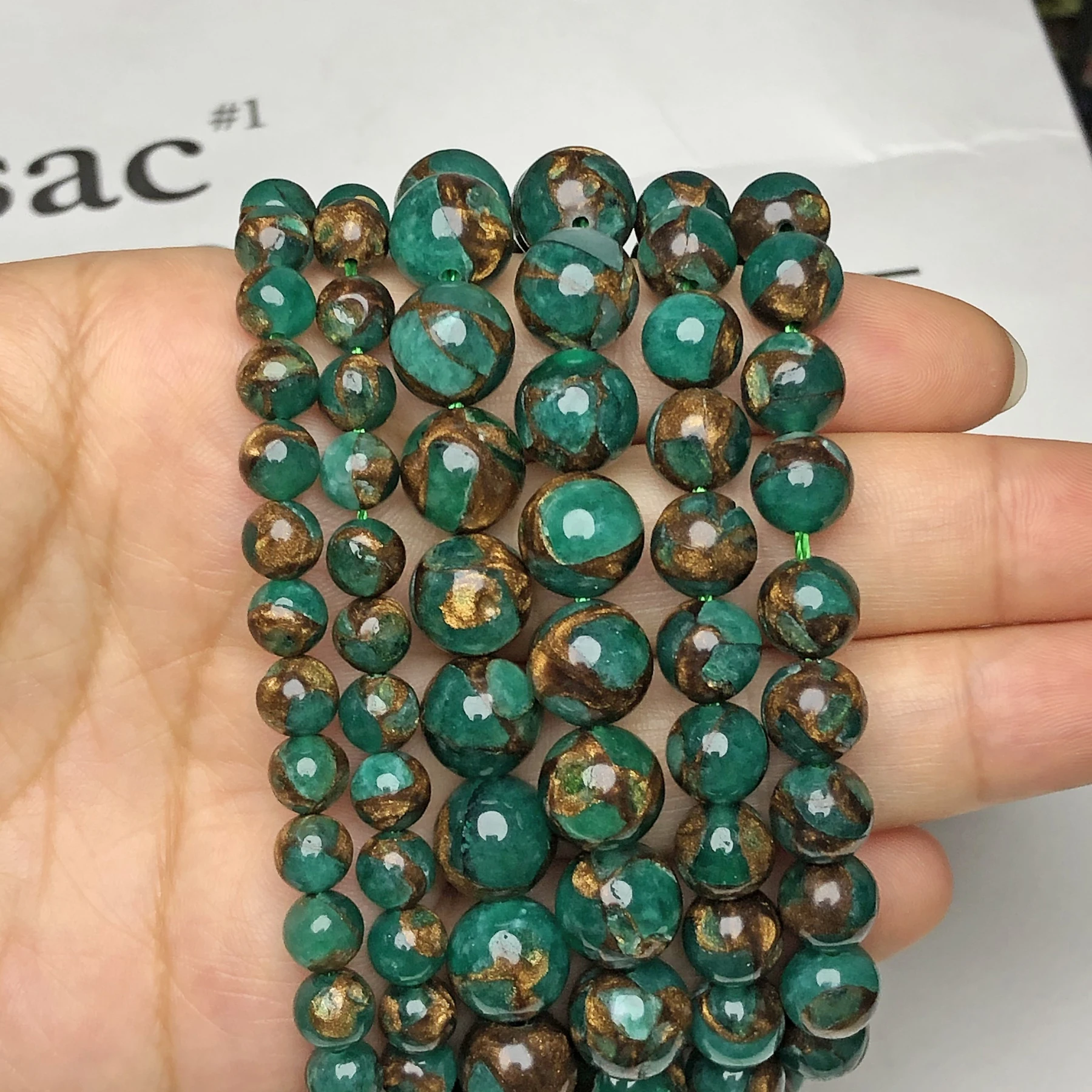 Natural Stone Gem Green Cloisonne Beads Loose Spacer Rondelle Beads For Jewelry Making 4/6/8/10MM Diy Necklace Bracelet 15\