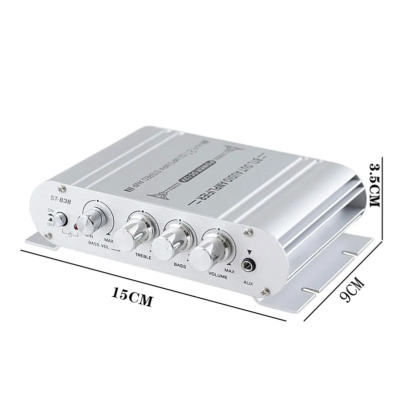 12V3A الطاقة + الصوت كابل ST-838 رقمي صغير مرحبا فاي سيارة مكبر كهربائي 2.1CH 40 واط 2x20 واط الرقمية مضخم صوت ستيريو باس مشغل الصوت