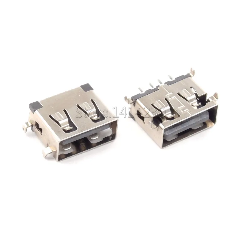 Conector USB tipo A hembra AF10.0, 10 piezas, placa de hundimiento de 4 pines, USB-A hembra SMT, color negro