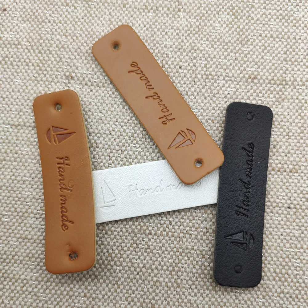 Hand Made With Boat Pu Leather Labels For Clothing Sailboat Handmade Tags For Bag Handmade Sports Label For Free Tag