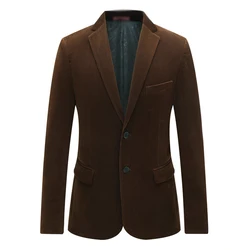 Veste de costume en velours pour homme, Blazer intelligent, décontracté, en velours, bleu marine, Camel, claret-rouge, rayé, automne, printemps, col cranté, tenue masculine