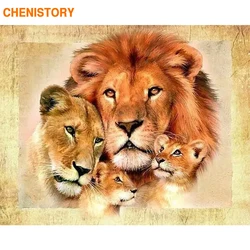 CHENISTORY Lions Family 60x75cm Frame DIY Painting By Numbers Modern Wall Art Picture Coloring By Number Animals For Home Decor