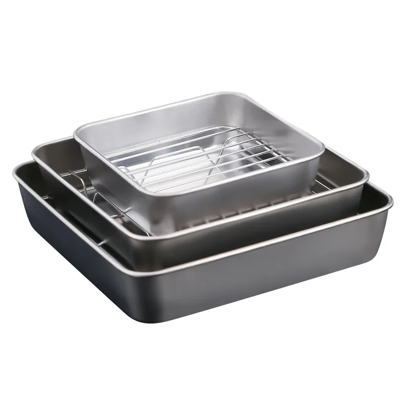 Stainless Steel Square Bakeware Nonstick Pan Baking Tray with Grid Fruit Cookie BBQ Bread Storage Plate Dish Kitchen Utensils