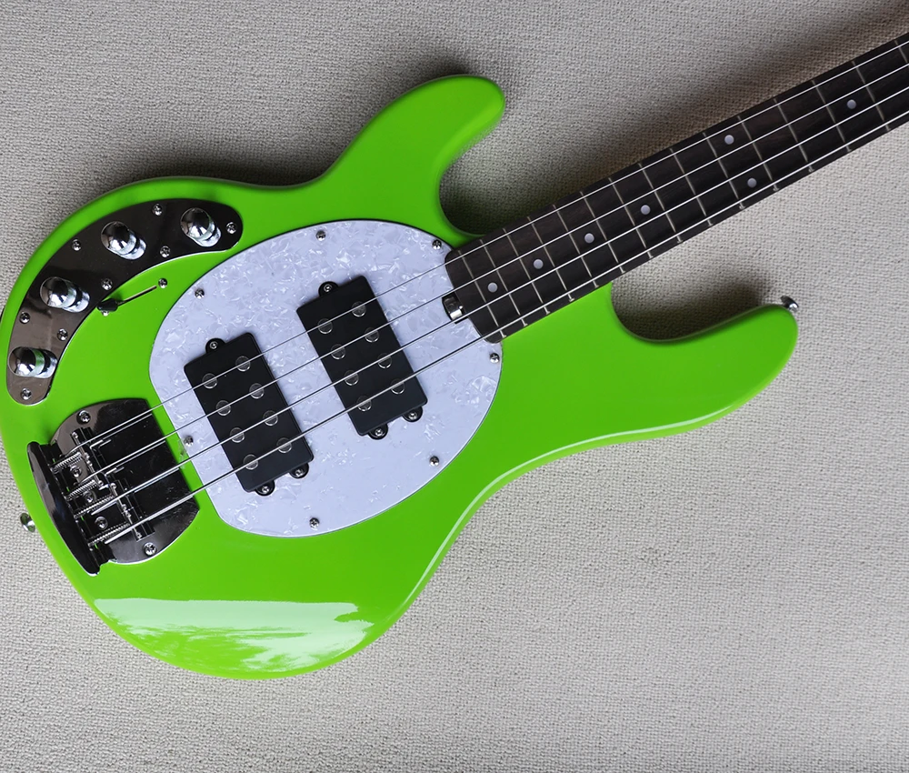 4 Strings Left Hand Green Electric Bass with Active Circuit,Rosewood Fretboard,Providing Customized Service