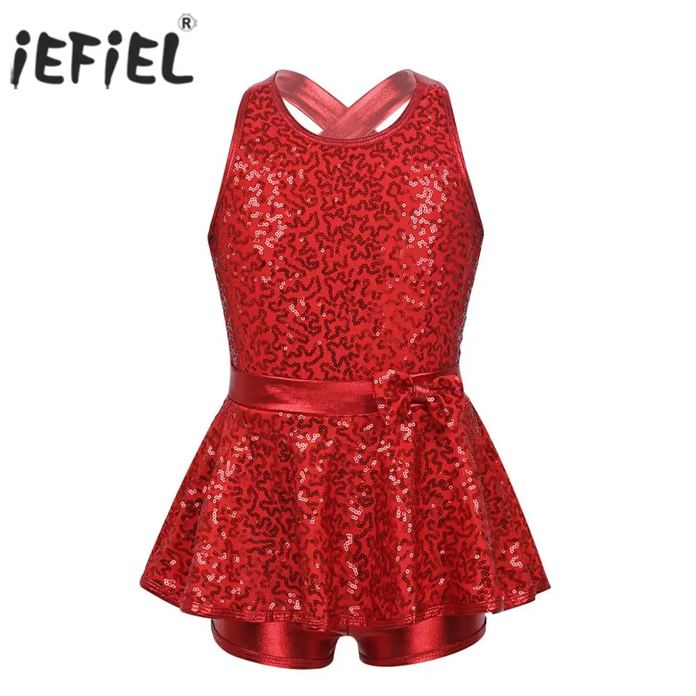 

iEFiEL Kids Sleeveless Sequined Dancewear Gymnastics Leotard Girls Ballet Figure Skating Dress Modern Rave Jazz Dance Costume