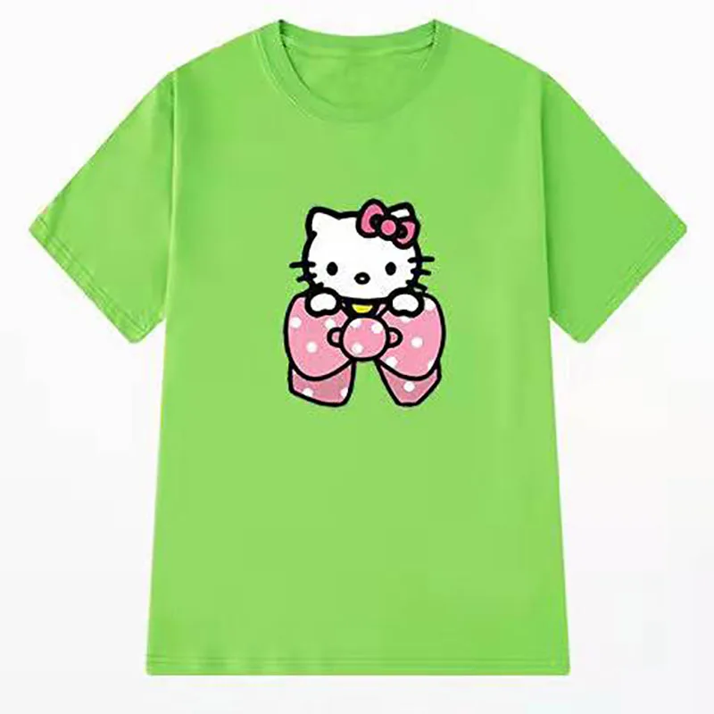 

Hello Kitty Children's Fashion Cotton Short-sleeved Girl Sweet And Thin Wild Loose Top Casual Sports Pure Color Printed T-shirt