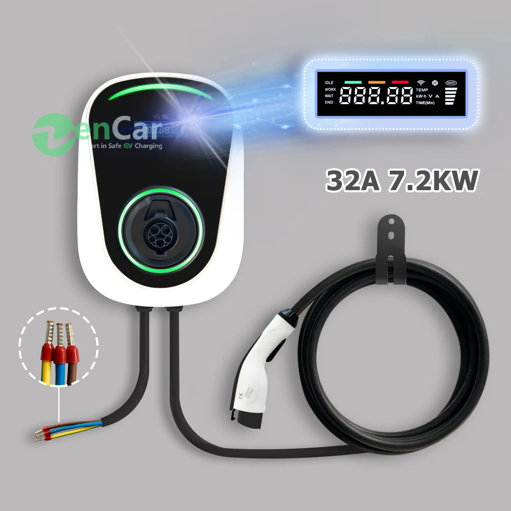 Duosida Wallbox Electric Vehicle Charging Station EV Car Smart Charger J1772 Type 1 Level 2 32A 1 Phase EVSE 220V 7kW 5m Cable