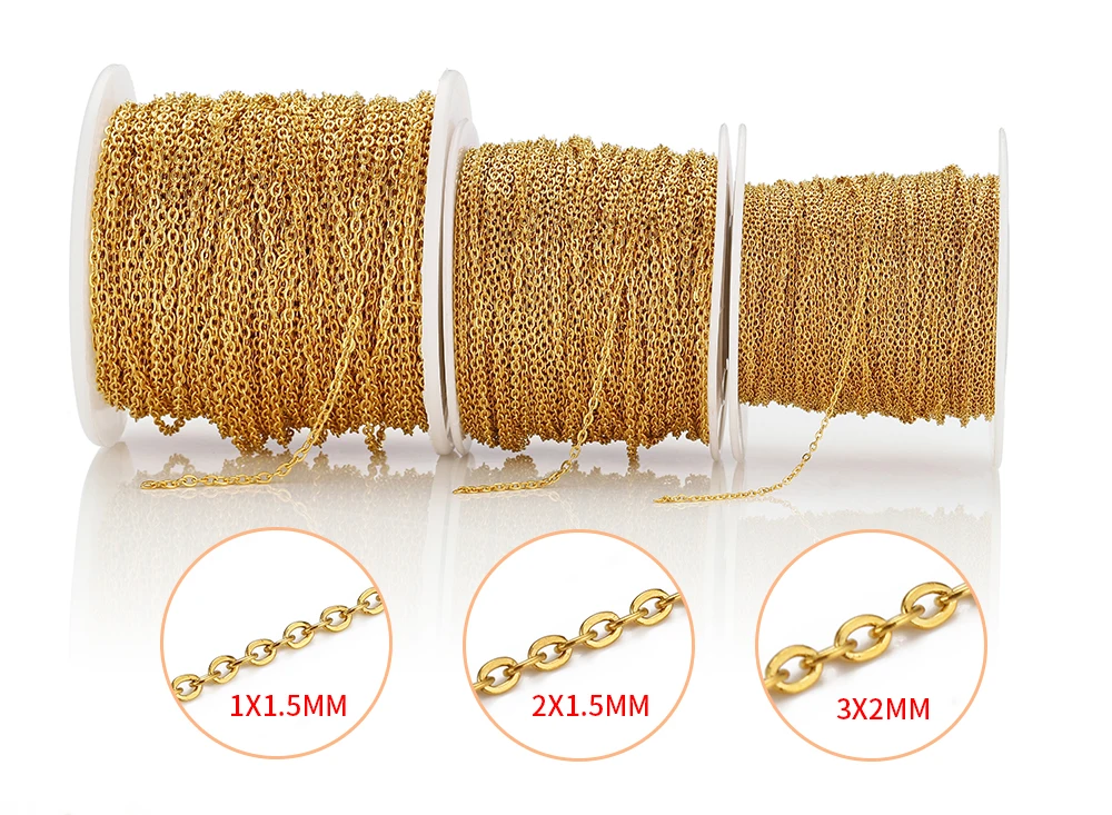 10 Meter 1/1,5/2mm Gold Edelstahlkette Halskette DIY O-Form Kreuzketten für Armbänder Schmuckherstellungskomponenten – Detail 10