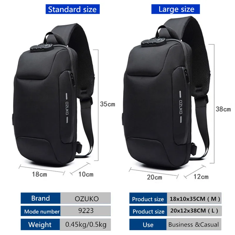 Bolso de pecho antirrobo con usb para hombre, bolsa de hombro informal, bolsa de mensajero impermeable, bolsa de viaje de corta distancia, novedad de 2020