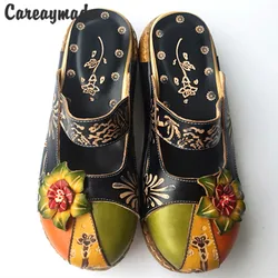 Careaymade-New Folk style Head layer cowhide pure handmade Carved shoes, the retro art mori girl shoes,Women's casual Sandals