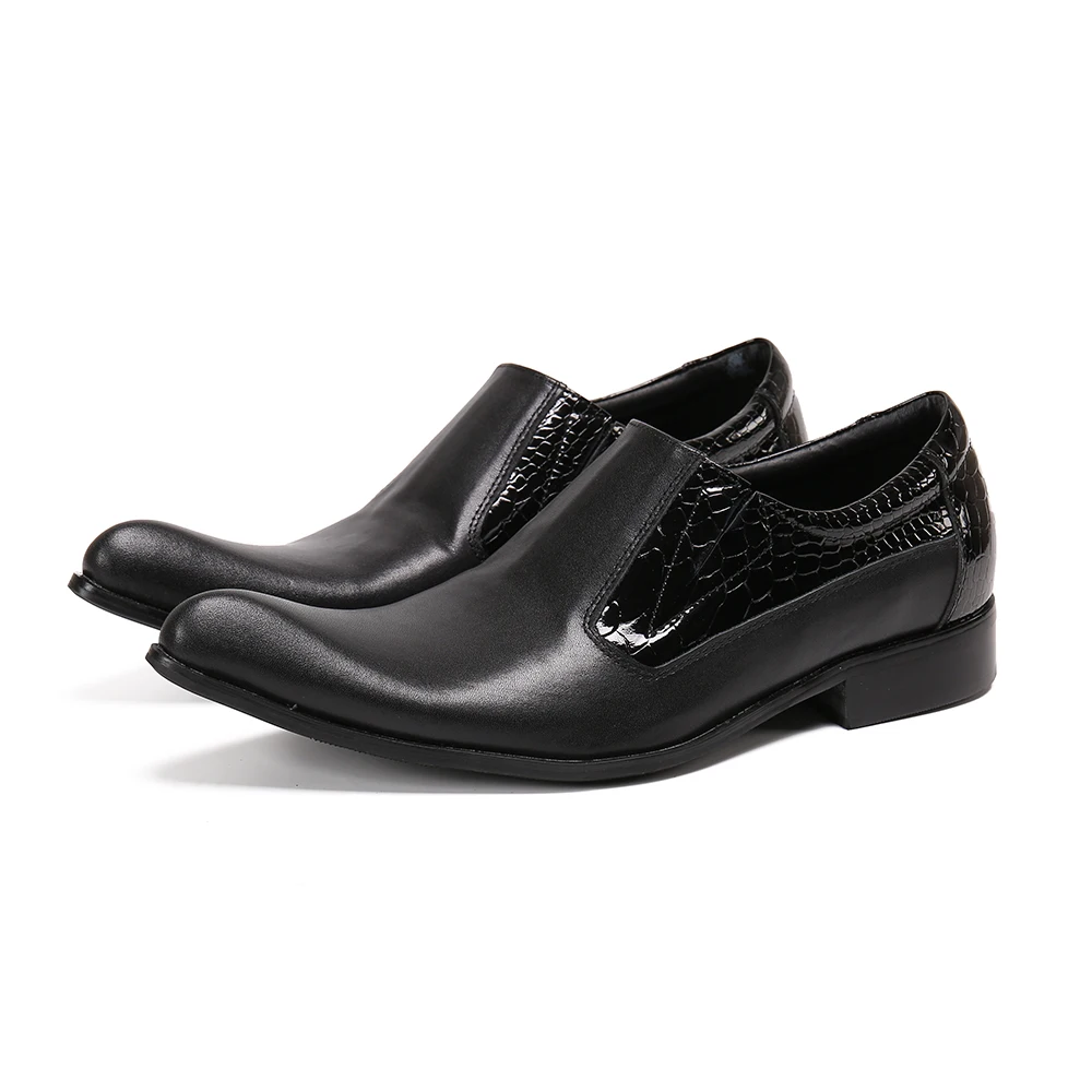 Classic mens patent leather black shoes python skin hidden heel shoes for men slipon business formal shoes dress wedding shoes