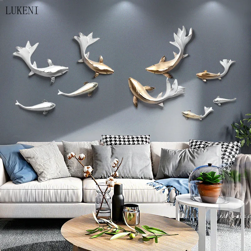 Light Luxury Living Room Wall Decoration Hanging 3d Three-dimensional Fish Hanging Decoration New Chinese TV Background