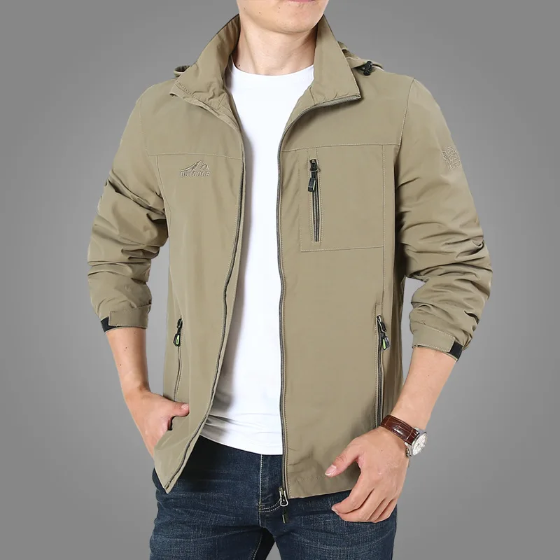 

Men's Jackets Spring Autumn New Men's Outdoors Jacket Casual Travels Thin Windbreaker Coat Hooded Jacket Outerwear Male 6XL 7XL