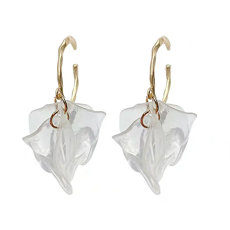 Fashion French Resin Flower Dangle Earrings Clear Acrylic Flower Drop Earrings For Women Statement Ear Jewelry Unique Design