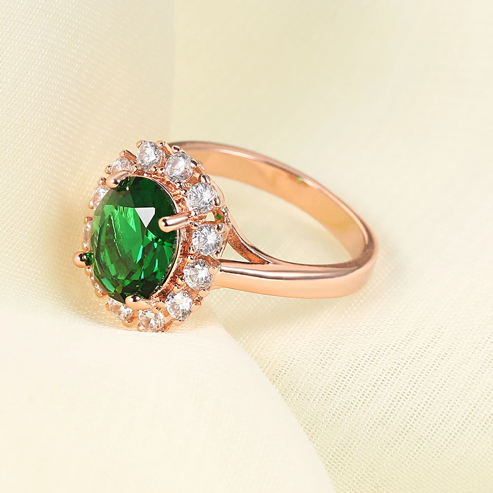 ZHOUYANG Top Quality Rose Gold Color Created Green Crystal Finger Rings Elegant Brand Jewelry CZ Austrian Crystal For Women R088