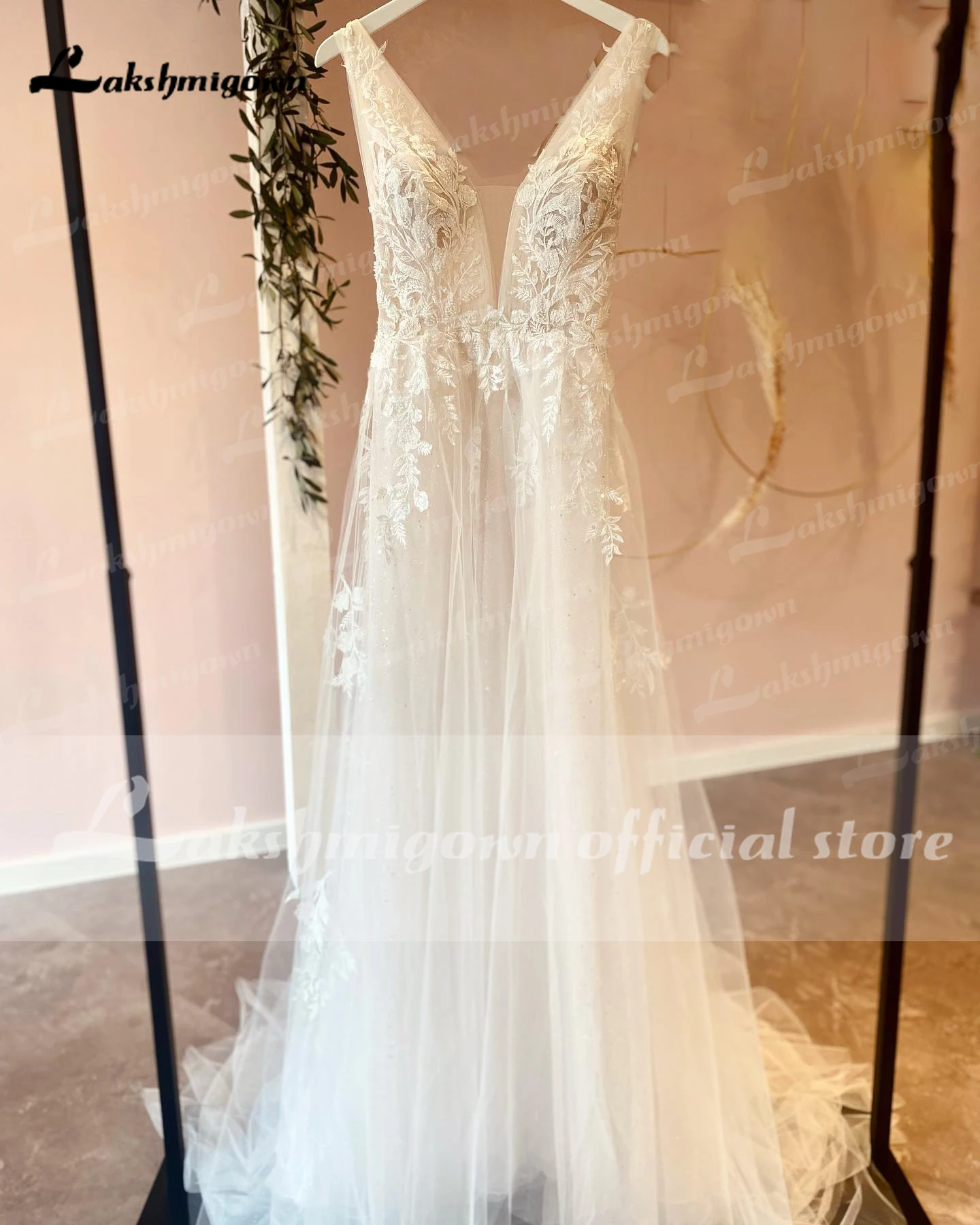 Lindo vestido de casamento 2022 sexy profundo decote em v rendas apliques sem costas varredura trem a linha vestido de noiva vestidos de noite