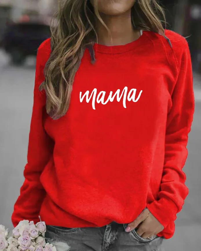 Women Hoodie Mama Letter Printed Hoodies Women Fleece Long Sleeve O Neck Loose Sweatshirt Girls Women Hoodie Pullovers Winter