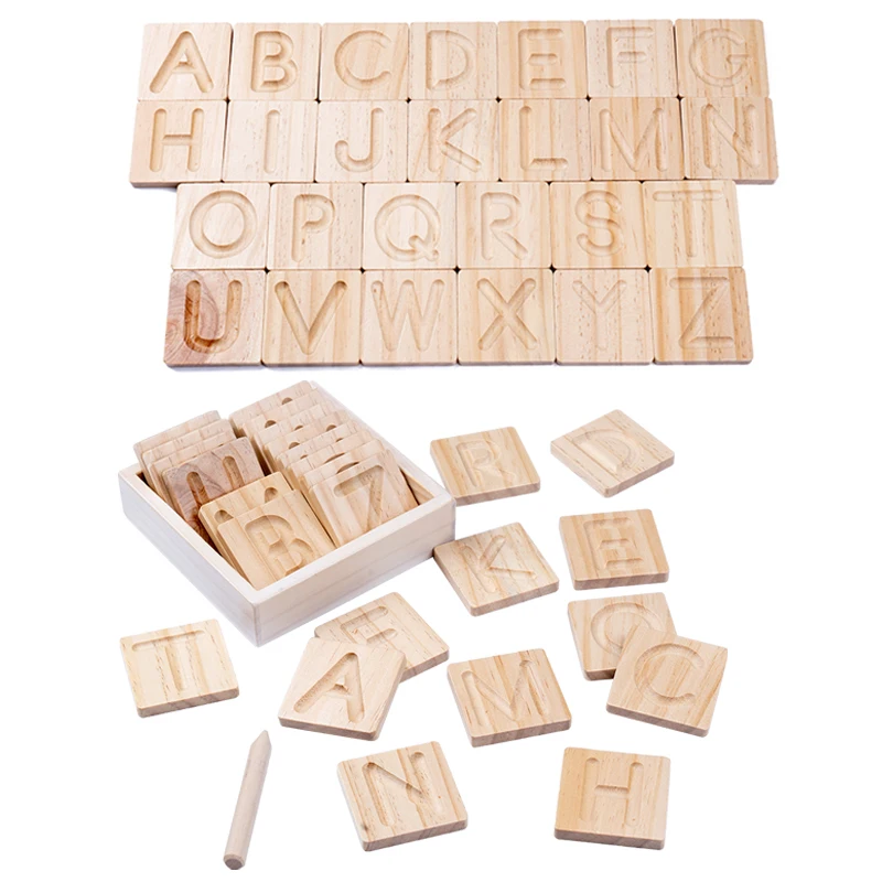 

Wood Alphabet Tracing Board from Montessori Letters Drawing Large Print Letters for Toddler to Preschool Reversible