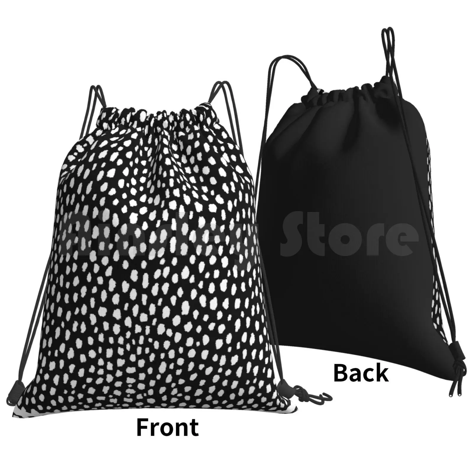 Handmade Polka Dot Brush Strokes ( Black And White Reverse Dalmatian ) Backpack Drawstring Bags Gym Bag Waterproof Black