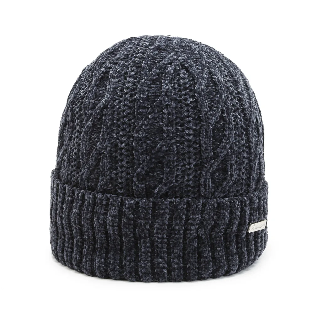 Winter Hats for Men Thicker Beanies Metal Stick Knitted Cap Autumn Cycling Beanie Women Fleece-lined Warmer Bonnet Solid Cap