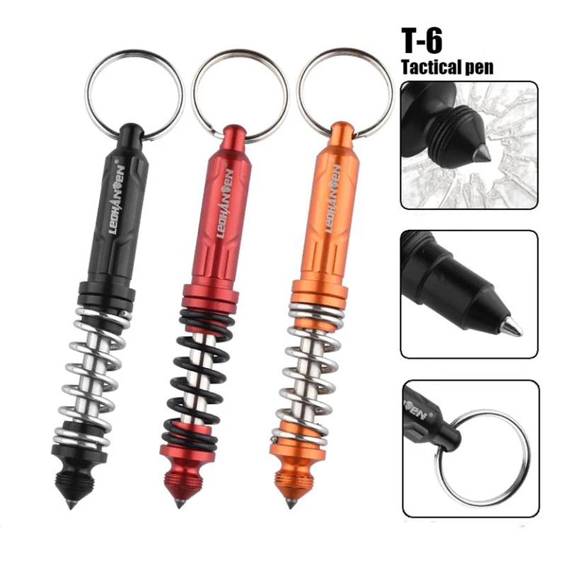 Car Tactical Pen Spring Key Chain Safety Hammer Window Break Defense Stick Emergency Life-Saving Pen Glass Breaker Keychain