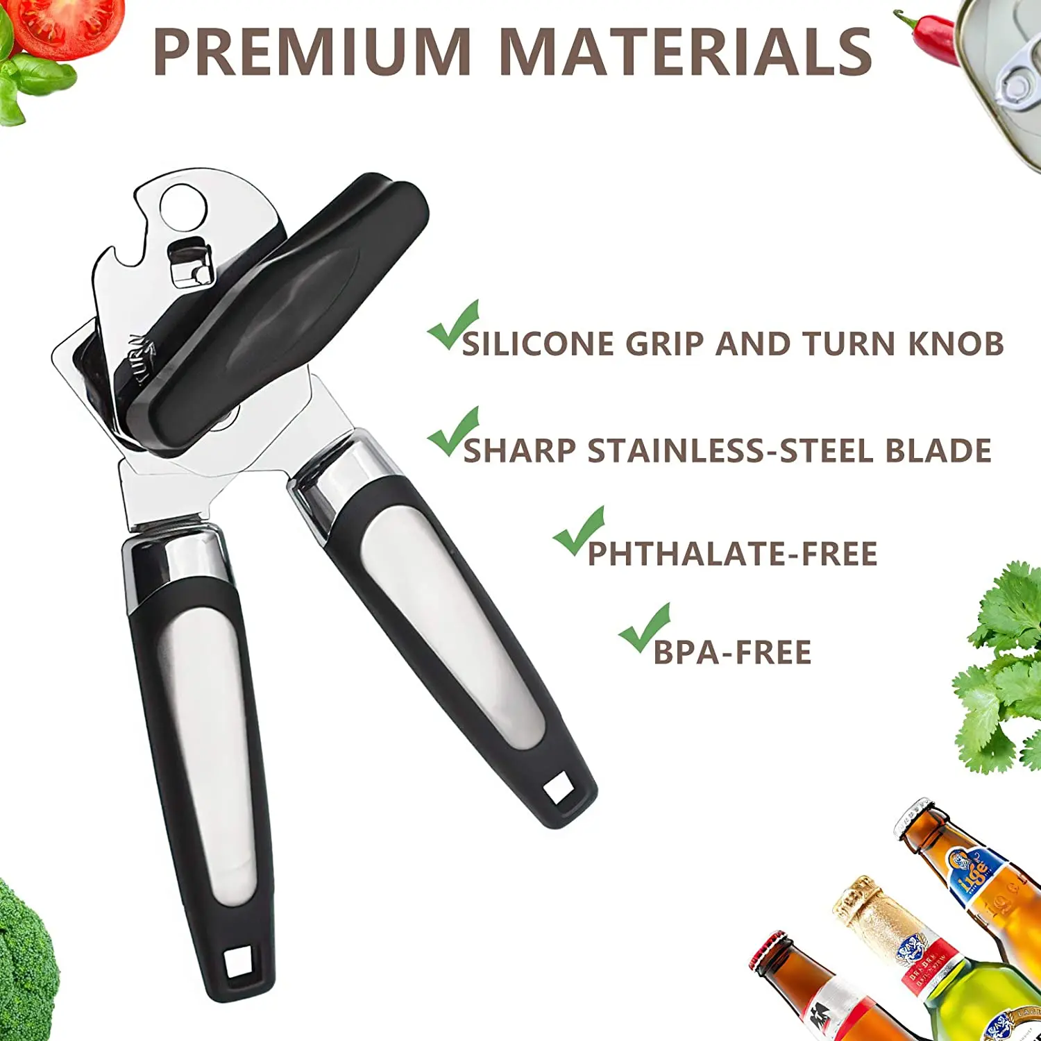Abridor de latas Manual profesional, Abrebotellas multifuncional de acero inoxidable, utensilios de cocina para cerveza, corte lateral