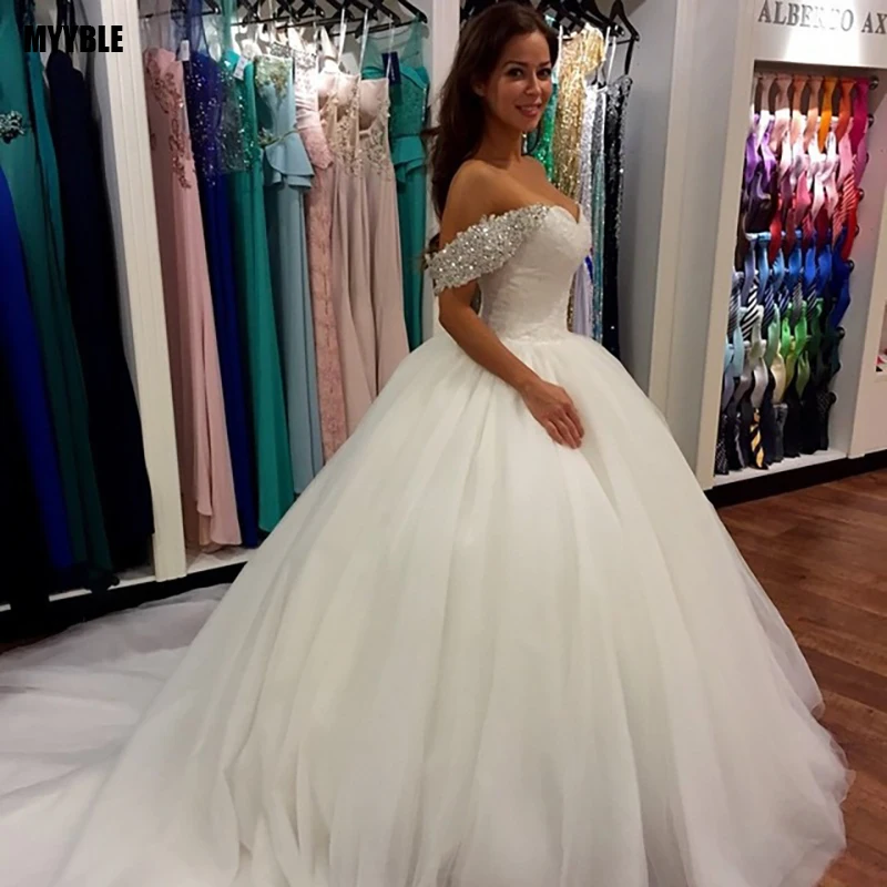 

Robe de mariage 2021 Beaded Cap Sleeve Ball Gown Wedding dresses Plus Size V-Neck Lace up Back Bridal Gowns Vestidos de novia