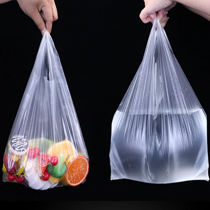 100Pcs Supermarket Plastic Bags With Handle Useful Plastic Storage Transparent Shopping Bag Roll Food Packaging Keep Fresh Tools