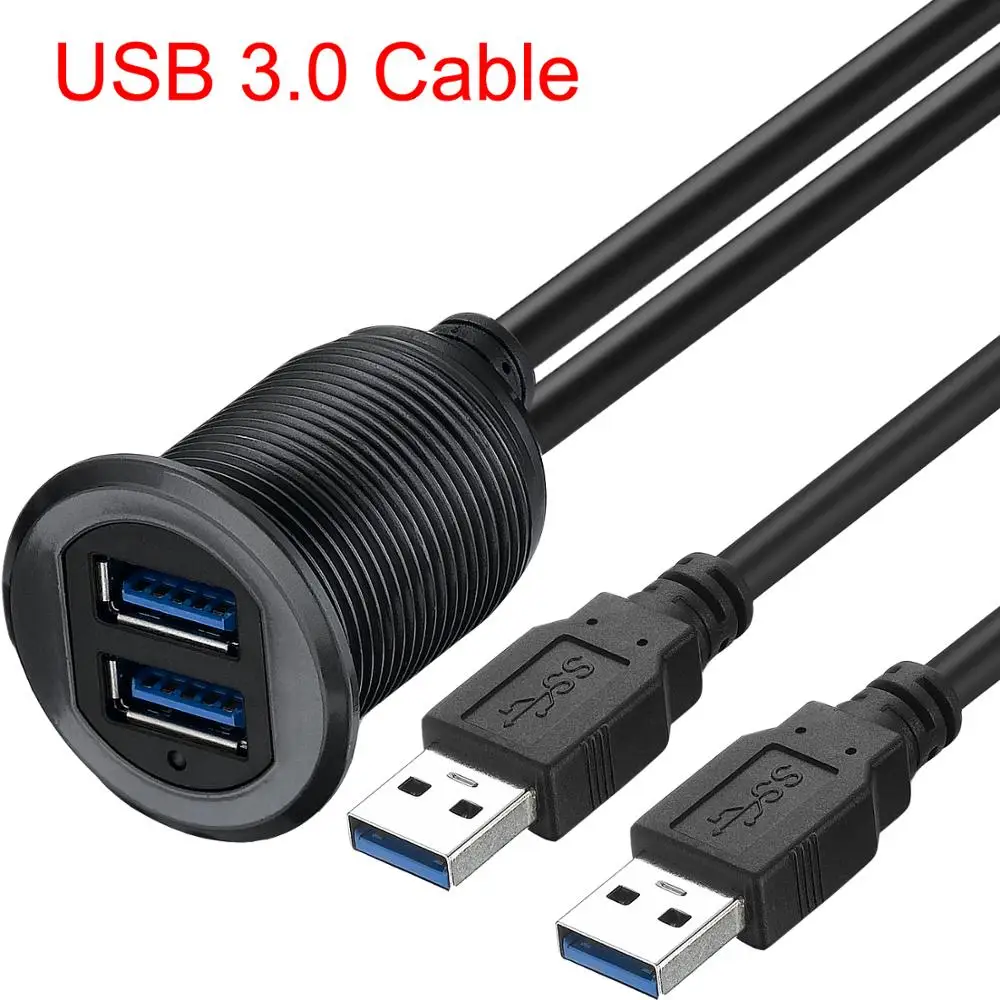 بوشارا فلوش جبل لوحة مزدوجة USB ذكر إلى أنثى تمديد كابل مع مؤشر ضوء الألومنيوم قذيفة لسيارة قارب دراجة نارية