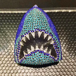 Luxury Blue Rhinestone Shark Pattern Evening Purse Bag High Quality Women Crystal Diamond Clutches Bags For Wedding Party Clutch