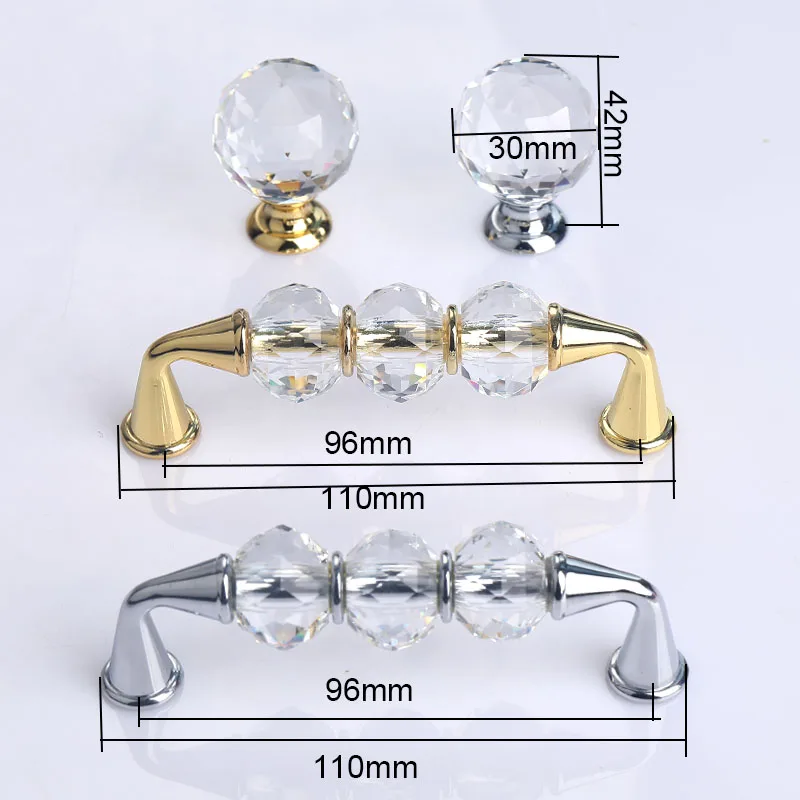 96mm fashion deluxe transparent crystal wine cabinet kitchen cabinet door handle silver gold drawer tv cabinet cupboard knob