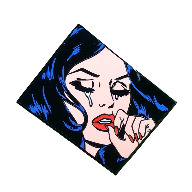 Black Hair Crying Comic Girl Enamel Pin