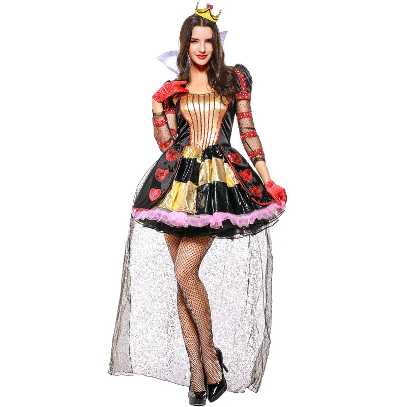 Halloween Carnival Party Vampire Cosplay Costume Anime Alice In Wonderland Red Poker Queen Of Hearts Mad Hatter Dress