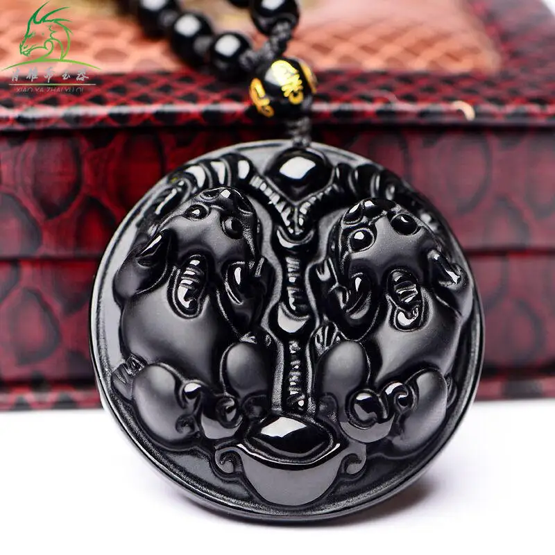 

Natural Obsidian Two Brave Troops Pendant Jewelry Fine Jewelry Brave Troops Round Brand Transfer Security Crystal Pendant